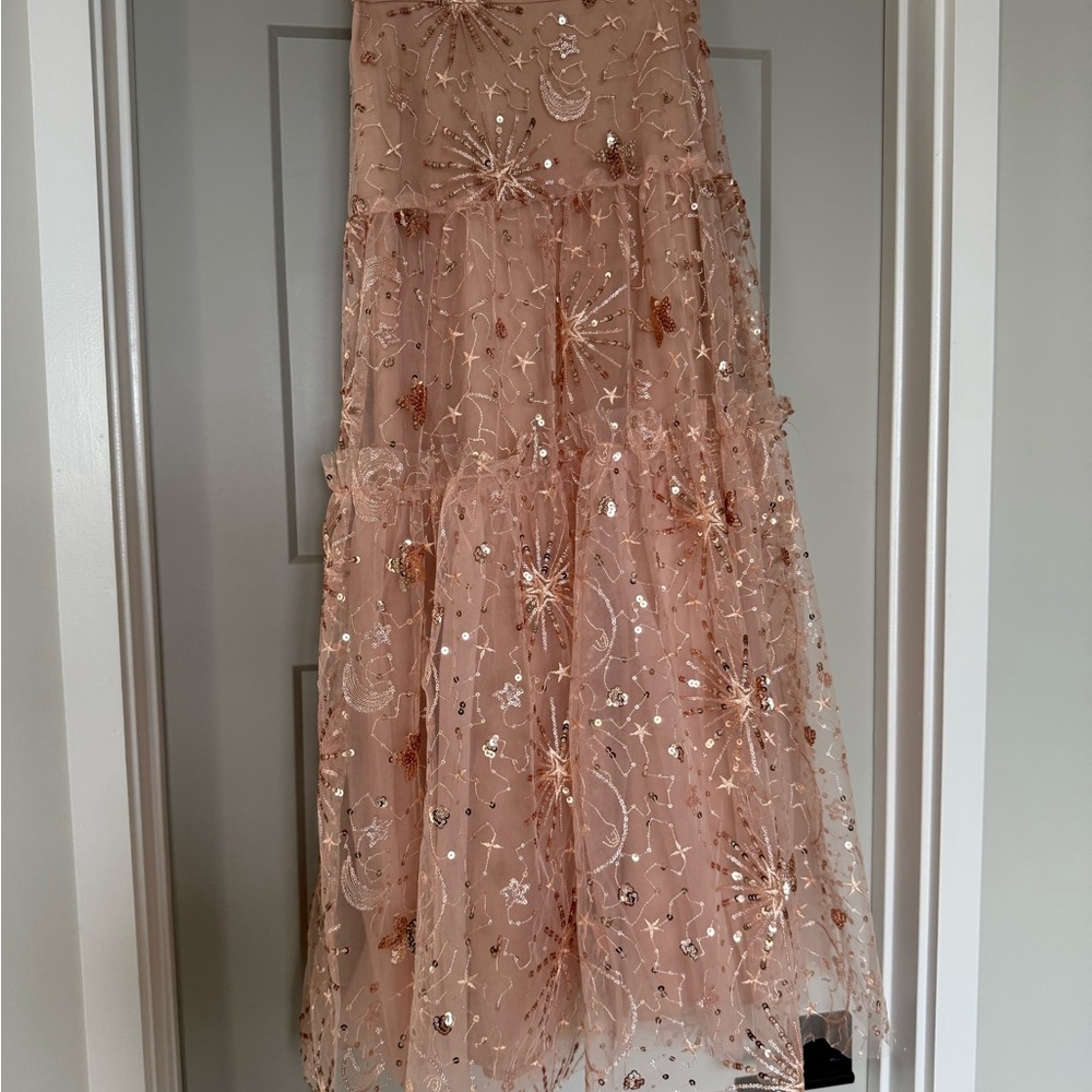 Eva Franco Peach Sequin Midi Skirt